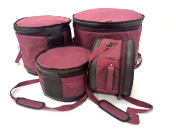 Barton 4-Piece Drum Bag Set - 12X8, 13X9, 16X16, 22X14 (Tom Tom, Floor Tom, Floor Tom, Bass Drum) - 600D with Faux Leather Trim, Color - Mulberry Truffle
