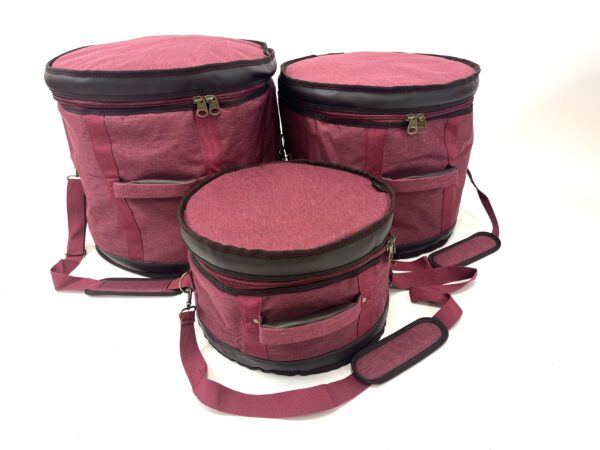Barton 3-Piece Drum Bag Set - 13X9, 16X16, 22X14(Tom Tom, Floor Tom, Bass Drum) - 600D with Faux Leather Trim, Color - Mulberry Truffle