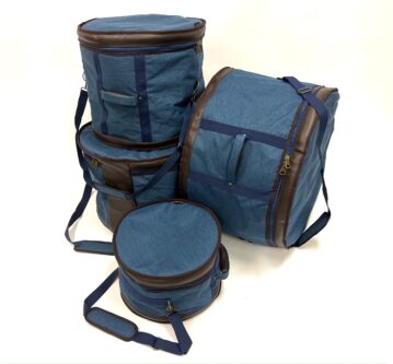 Barton 4-Piece Drum Bag Set - 13X9, 16X16, 18X16, 24X14 (Tom Tom, Floor Tom, Floor Tom, Bass Drum) - 600D with Faux Leather Trim, Color - Blue Oxford