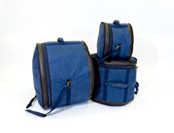 Barton 3-Piece Drum Bag Set - 12X8, 14X14, 18X14 (Tom Tom, Floor Tom, Bass Drum) - 600D with Faux Leather Trim, Color - Blue Oxford