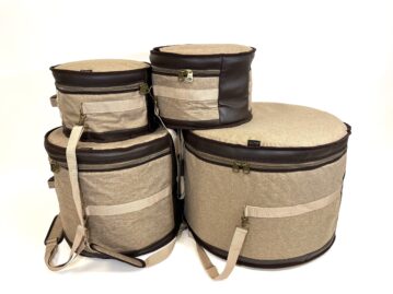 Barton 4-Piece Drum Bag Set - 13X9, 16X16, 18X16, 24X14 (Tom Tom, Floor Tom, Floor Tom, Bass Drum) - 600D with Faux Leather Trim, Color - Tawny Brown