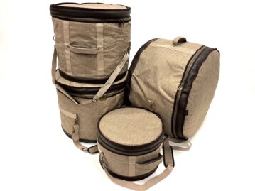 Barton 4-Piece Drum Bag Set - 12X8, 13X9, 16X16, 22X14(Tom Tom, Floor Tom, Floor Tom, Bass Drum) - 600D with Faux Leather Trim, Color - Tawny Brown