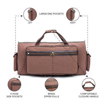 Barton 32"X10"X16" Battle Bag 600D Faux Leather Trim– Dark Brown