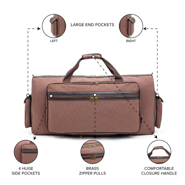 Barton 32"X10"X16" Battle Bag 600D Faux Leather Trim– Dark Brown