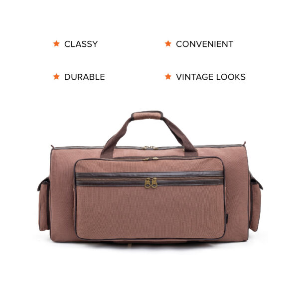 Barton 32"X10"X16" Battle Bag 600D Faux Leather Trim– Dark Brown - Image 2