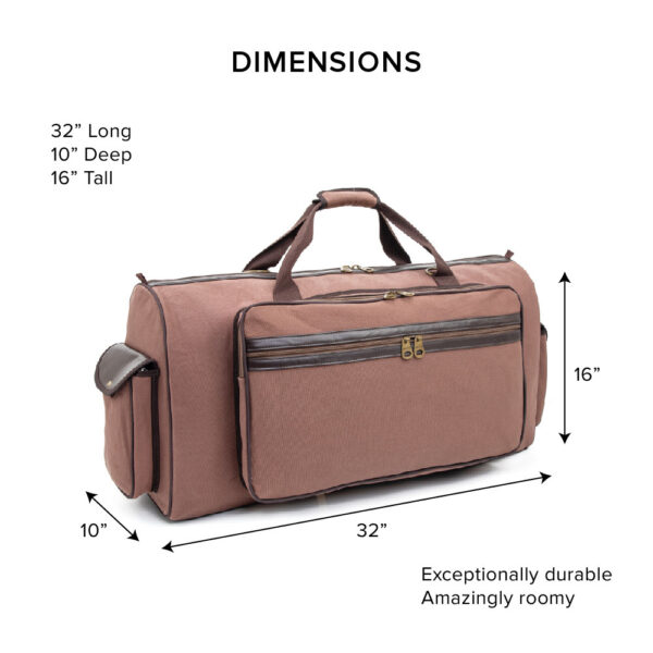 Barton 32"X10"X16" Battle Bag 600D Faux Leather Trim– Dark Brown - Image 3
