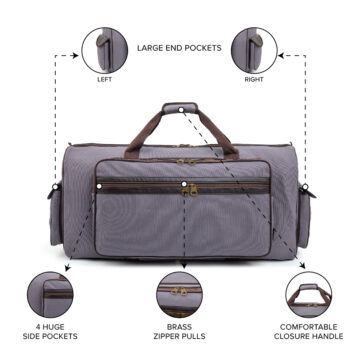 Barton 32"X10"X16" Battle Bag 600D Faux Leather Trim– Flint Gray
