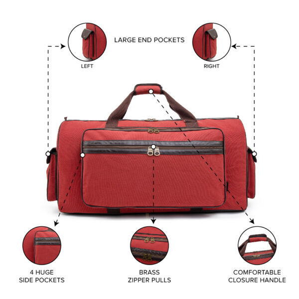 Barton 48"X10"X16" Battle Bag 600D Faux Leather Trim– Brick Red - Image 5