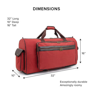 Barton 32"X10"X16" Battle Bag 600D Faux Leather Trim– Brick Red