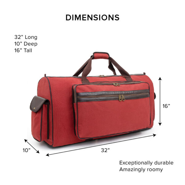 Barton 32"X10"X16" Battle Bag 600D Faux Leather Trim– Brick Red